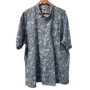 Yiume Hawaiian Shirt Men’s XXXL Button Down Blue Print-100% Cotton